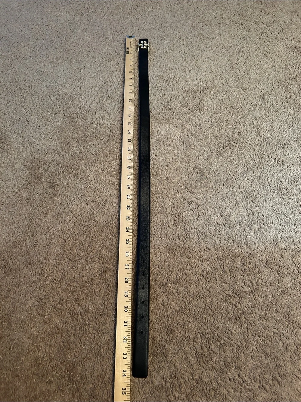 Tory Burch Black Leather Belt with Gold Logo Buckle